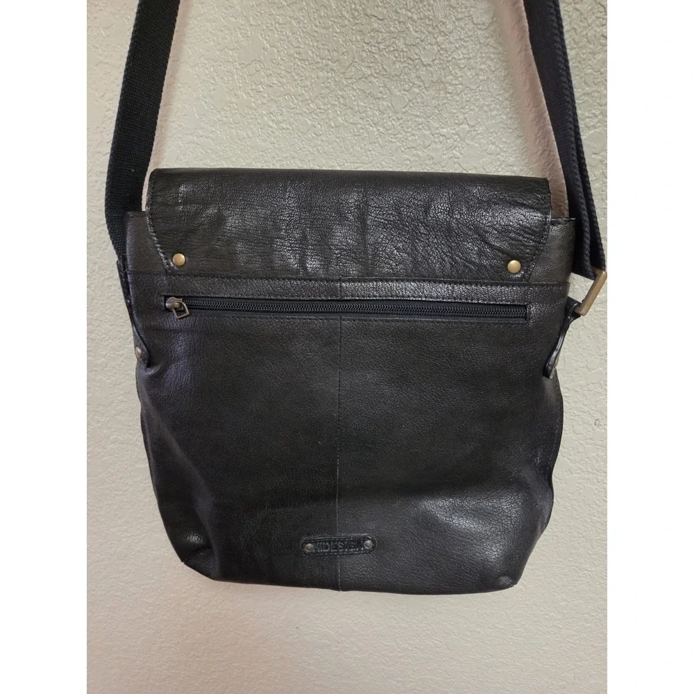Leather Messenger Bag Crossbody Shoulder Bag Buckle Flap Black‎